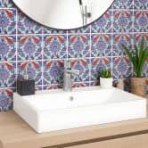 Fliesenaufkleber Orientalischer Blumenkranz - Blau - 12er Set 