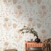 Tapete mit gezeichneten Blüten Weiß Beige - Vliestapete floral mit Blumen 