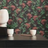 Blumen-Tapete mit Olivenzweigen Grün Schwarz - Florale Vliestapete mit Oliven 