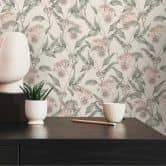 bloem behang met olijftakken wit grijs - bloem vliesbehang met olijven 
