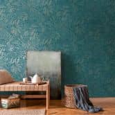 Papier peint jungle dans les tons bleus - intissé texture légère - décoration murale 