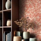 Non-woven wallpaper Lin Zen Branches beige red metallic asian - orange trees forest wallpaper branches 