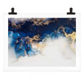 Poster Marbre abstrait avec effet bleu et or 