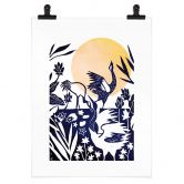 Poster Goed Blauw - Linolschnitt Kranich 
