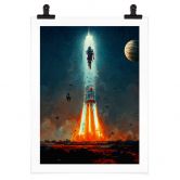 Poster Heine - Ab ins All - Raketenstart - Astro Cruise 