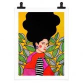 Poster Frau mit grün-weißen Blättern - Hülya 
