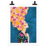 Poster Frau mit rosa Blüten im Haar - Hülya 