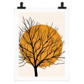 Poster Kubistika - Goldene Sonne hinter einem Baum 
