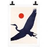 Poster Kubistika - Kranich mit roter Sonne 