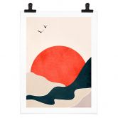 Poster Sonnenaufgang in der Landschaft mit Tauben - Kubistika 