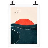 Poster Sonnenuntergang am Meer mit Tauben - Kubistika 