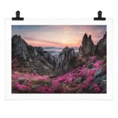 Poster Seo - Felsige Landschaft im Sonnenuntergang 