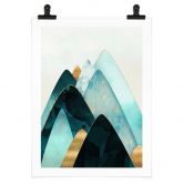Poster Abstrakte Berge in Gold und Blau - SpaceFrog Designs 