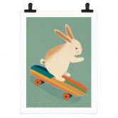 Poster Treechild - Niedlicher Hase auf einem Skateboard 
