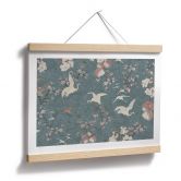 Poster Kraniche im Kirschblüten-Rausch Blau - Bloomery Decor 