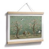 Poster Kraniche in floraler Landschaft - Bloomery Decor 