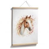 Poster Cheval Boho avec fleurs délicates | Motif cheval romantique pour chambre d'enfant 