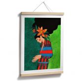 Poster Frau im Streifenkleid mit orangen Blüten - Hülya 