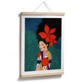 Poster Frau mit roten Blüten und Musterkleid - Hülya 