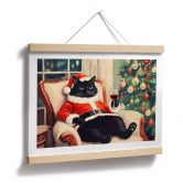 Poster humoristique Chat de Noël avec vin - Melloi Art Prints 