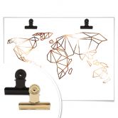 Poster Origami Weltkarte - Kupferoptik 