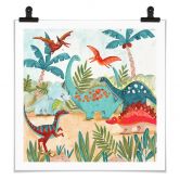 Kinderposter Farbenfrohe Dinosaurier im Urzeitwald - Bonne Müller - Quadratisch 