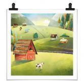 Poster Colorful farm in the mountains - DigitalArtsi 
