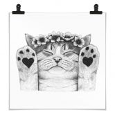 Poster Süße Katze mit Herz-Pfoten - Korenkova - Quadratisch 