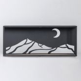 Wandregal Mond in der Berglandschaft - Aus Holz und Metall - 66x27x12 cm 