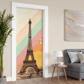 Retro Eiffel Tower door film with rainbow - Bodart - Self-adhesive door decoration 