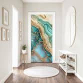 Door foil Marbled waves in turquoise and gold - Haase - Self-adhesive door decoration 