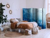 Paravent, Raumteiler freistehend, Trennwand - Luminous Clusters of Fish in Blue Hues Amidst the Sea Depths 