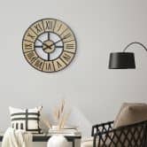 MDF landhuis wandklok in houtlook met Romeinse cijfers Ø50 cm 