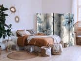 Paravent, Raumteiler freistehend, Trennwand - Turquoise Flowers in Retro Vibe; Floral Ornaments 