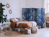 Paravent, Raumteiler freistehend, Trennwand - Retro Ornament - Decorative Motif in Rubbed Blues 