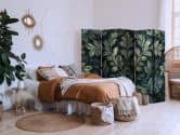 Paravent, Raumteiler freistehend, Trennwand - Dark Green Victorian Leaves - Botanical Carved Composition 