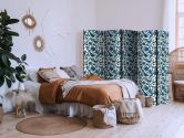 Paravent, Raumteiler freistehend, Trennwand - Rose Vines - Monochromatic Blue Birds Resting Among Roses 