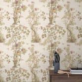 Florale Mustertapete mit Schmetterlingen Beige Grün Rosa - Vliestapete Naturmotiv 