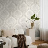 Barok behang crème zilver - Vliesbehang met Patroonbehang - klassiek Patroonbehang 