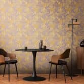 COSMOPOLITAN Palmenblatt Tapete Lila Gold - Botanische Dschungel-Vliestapete 