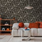 COSMOPOLITAN non-woven wallpaper black silver leaves - stylish non-woven wallpaper bedroom 