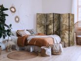 Paravent, Raumteiler freistehend, Trennwand - Carved Floral Ornaments in Soft Sepia and Brown Tones 