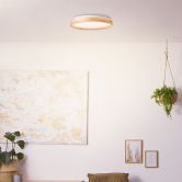 Deckenleuchte Alea, beige, Ø 39,5 cm, Holz Deckenlampe 