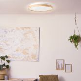 Deckenleuchte Alea, beige, Ø 49,5 cm, Holz Deckenlampe 