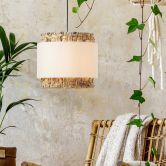 Pendelleuchte Till, braun, 140 x 35 cm, Textil Lampe 