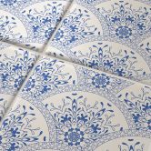 Fliesenaufkleber Blau Florales Muster im Art Deco Stil - 12er Set 