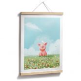 Poster Thaï - Petit cochon joyeux dans la prairie d'été 