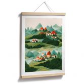 Kinderposter Treechild - Kleines Dorf inmitten grüner Hügel 