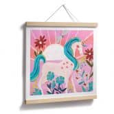 Poster Einhorn auf farbenfroher Blumenwiese - Bonne Müller - Quadratisch 