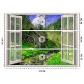Fototapete Fenster - Blick auf eine Hütte im Wald 